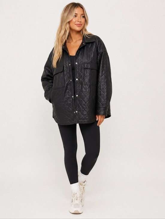 Zara Jackets & Blazers - Zara Oversized Quilted Faux Leather Jacket Size Large Lagenlook